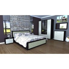 Dormitor Torino cu pat cu somiera metalica rabatabila pentru saltea 140x200 cm, Wenge / Brad